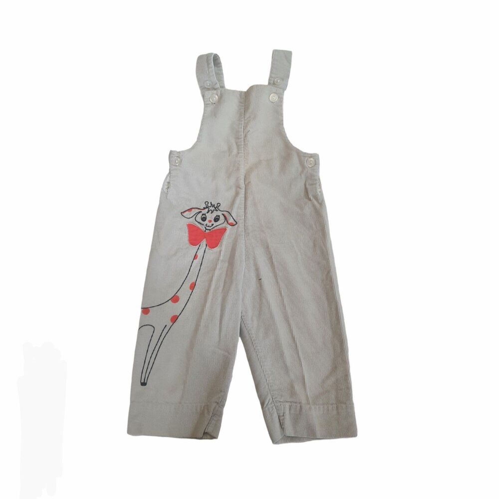 Vintage Toddler Boys Corduroy Giraffe Overalls OS